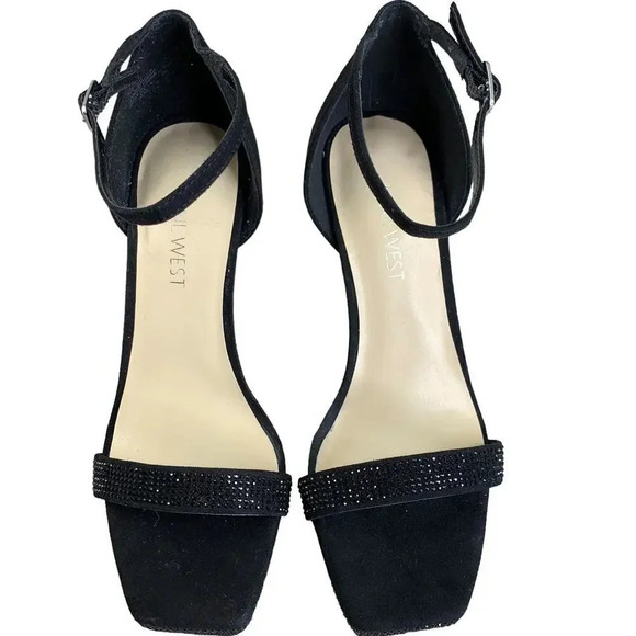 Nine West Rhinestone Suede Stiletto Platform Heels Strap Sandals  Size 6M Black - Picture 2 of 15